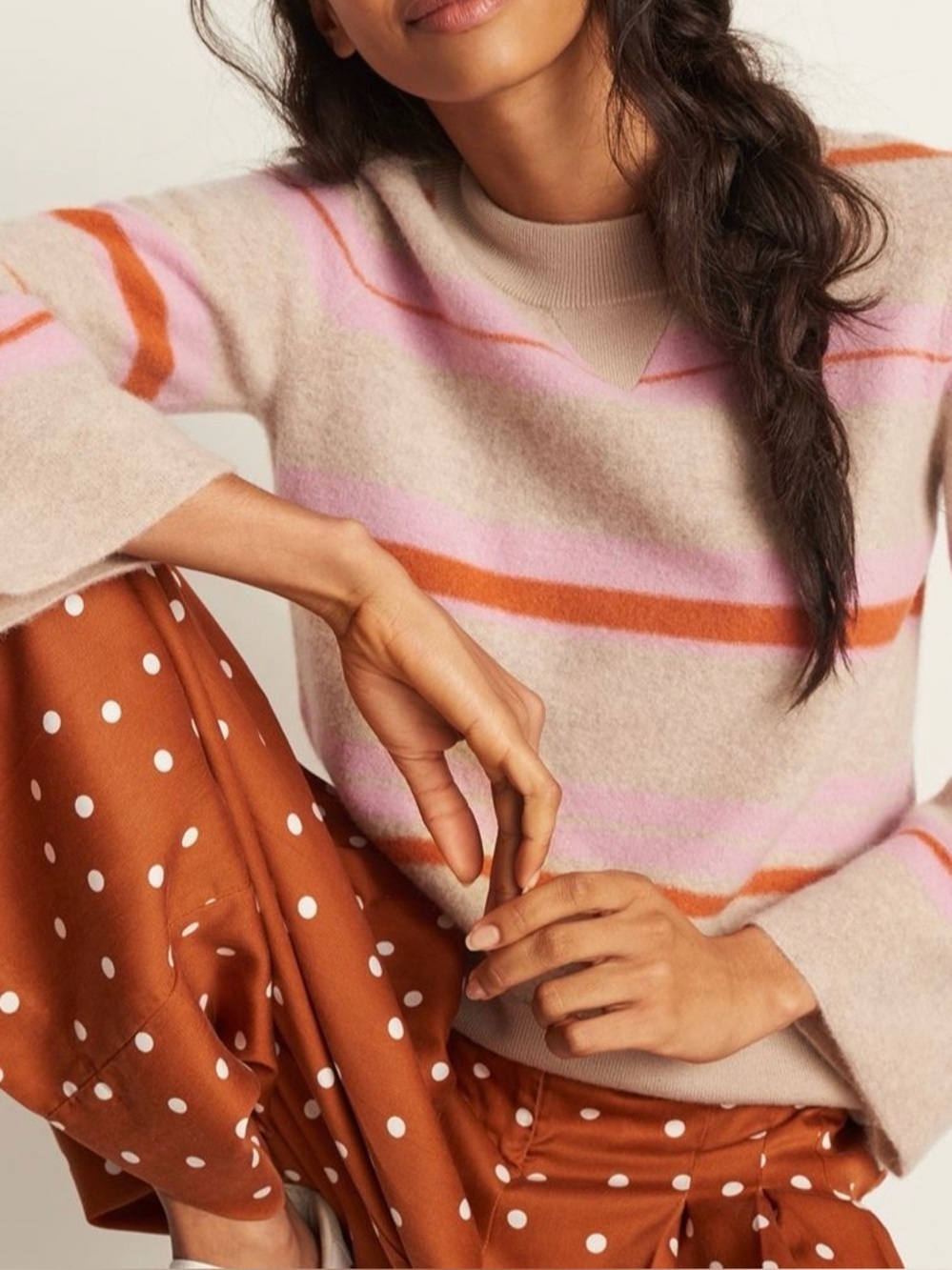MAEVE ANTHROPOLOGIE TAN PINK ORANGE STRIPE MOCK NECK PENELOPE SWEATER WOMENS XS
